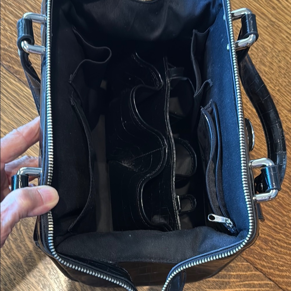 Black Croc-Embossed Handbag with Silver Accents - Picture 4 of 6